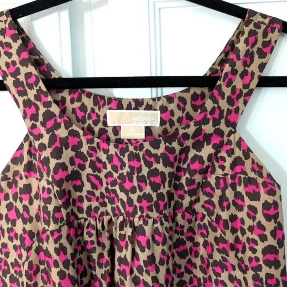 NWOT‎ Michael Kors 100%  Silk Leopard Print Sleeveless Dress Size 2